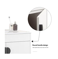 Streamdale Furniture 24" Modern Bathroom Vanity with Ceramic Basin, Storage Doors, Black Handles