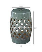 Woven Lattice Ceramic Garden Stool in Green