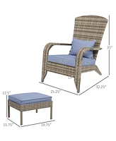 Streamdale Furniture Wicker Adirondack Chair with Ottoman and Cushions for Outdoor Fire Pit