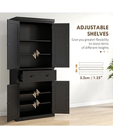 Freestanding Kitchen Pantry Cabinet with Drawer and Shelves