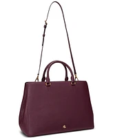 Lauren Ralph Crosshatch Leather Large Hanna Satchel