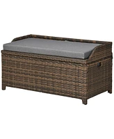 Streamdale Furniture Outdoor Rattan Storage Bench with Waterproof Bag and Cushion