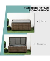 Streamdale Furniture Outdoor Rattan Storage Bench with Waterproof Bag and Cushion