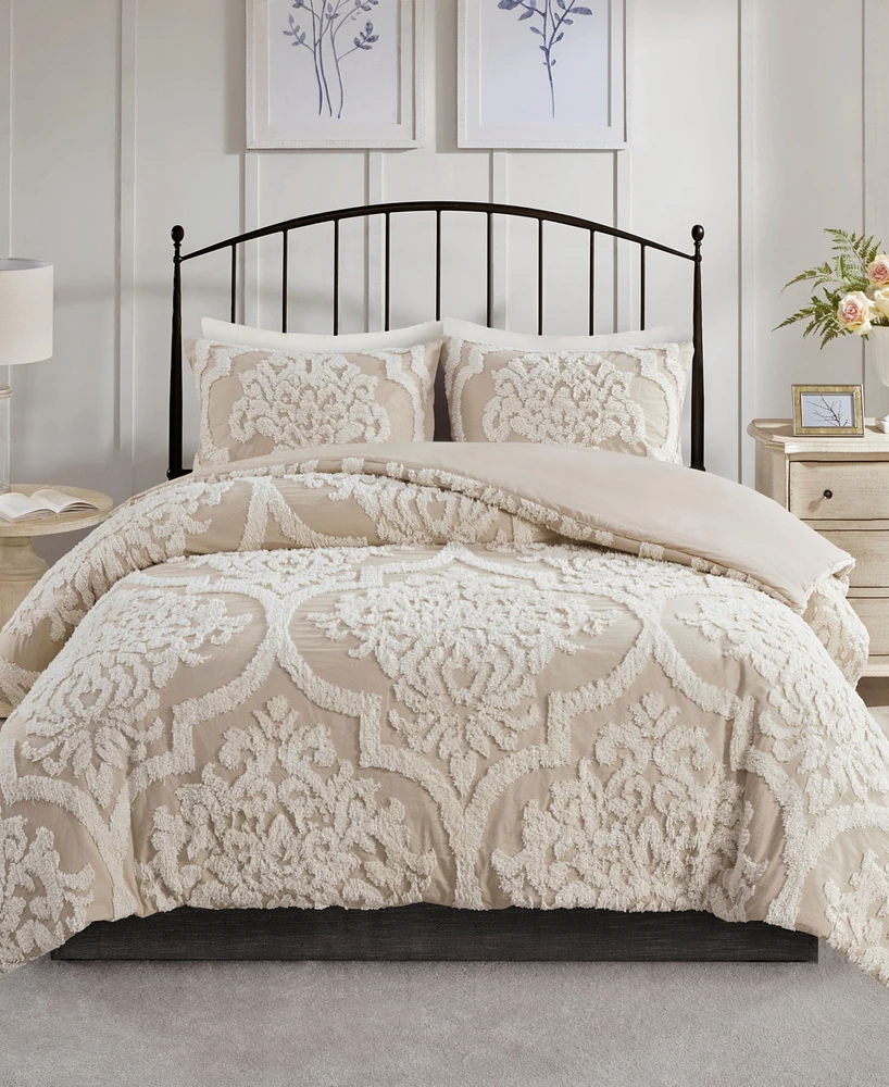 Madison Park Viola Damask Tufted 3-Pc. Duvet Cover Set