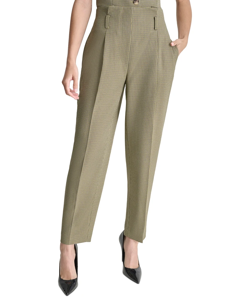 Dkny Petite Printed High Rise Paper-Bag-Waist Pants