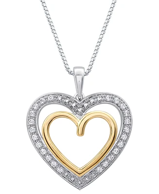 Marsala Diamond Double Heart Halo 18" Pendant Necklace (1/4 ct. t.w.) in Sterling Silver & 14k Gold-Plate