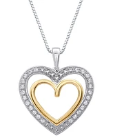 Marsala Diamond Double Heart Halo 18" Pendant Necklace (1/4 ct. t.w.) in Sterling Silver & 14k Gold-Plate