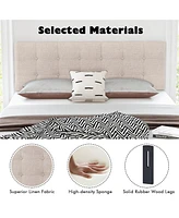 Sugift Linen Upholstered Headboard with Solid Rubber Wood Legs-Beige