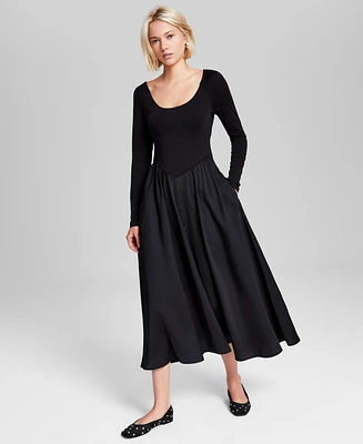 And Now This Women's Mixed Media A-Line Long-Sleeve Dress, Created for Macy's