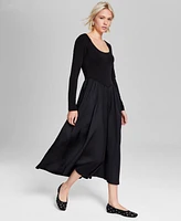 And Now This Women's Mixed Media A-Line Long-Sleeve Dress, Created for Macy's