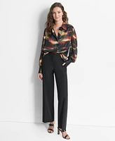 Dkny Women's Abstract-Print Shimmering Long-Sleeve Blouse