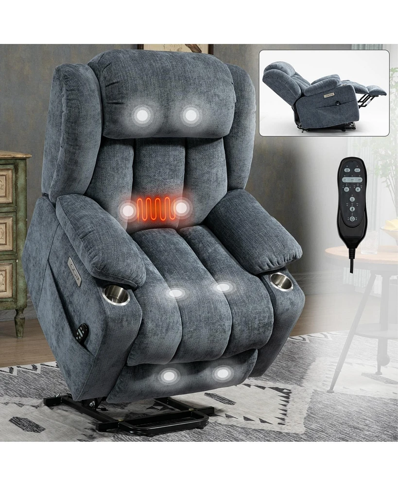 Simplie Fun 350 Lbs Chenille Power Lift Recliner with Massage and Usb Ports