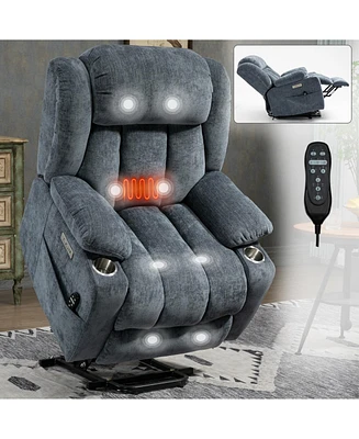 Simplie Fun 350 Lbs Chenille Power Lift Recliner with Massage and Usb Ports