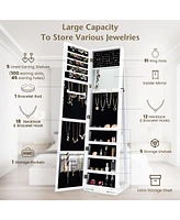 Skonyon Standing Lockable Jewelry Storage Organizer with Full-Length Mirror-White