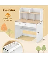 Costway Kids Wooden Study Desk Children Writing Table with Hutch & Drawer