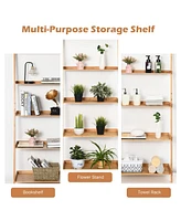 Skonyon 5-Tier Ladder Shelf Bamboo Bookshelf Wall-Leaning Storage Display Plant Stand-Natural