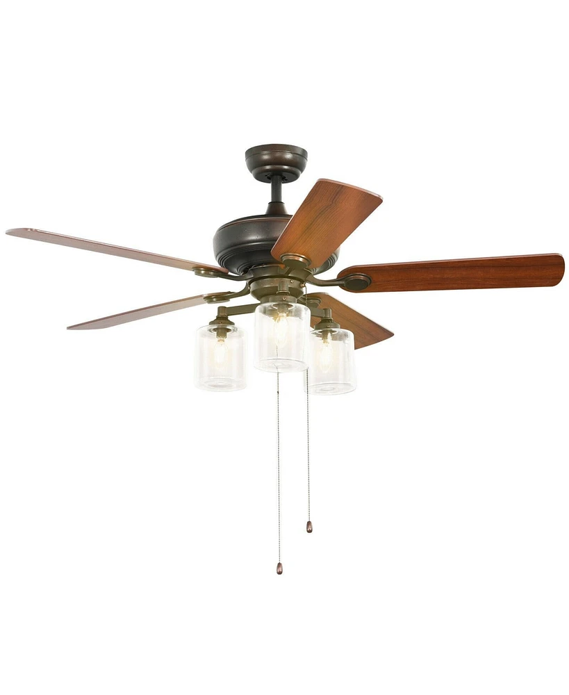 Skonyon 52 Inch Ceiling Fan Light with Pull Chain and 5 Bronze Finished Reversible Blades