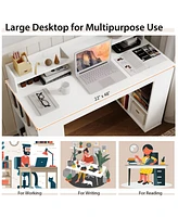 Skonyon Computer Desk with Dual 3-Tier Bookshelf and Monitor Shelf-White