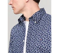 Tommy Hilfiger Men's Short Sleeve Button-Front Floral Print Poplin Shirt