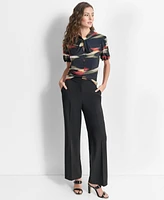 Dkny Women's Abstract-Print Twist-Neck Keyhole Blouse