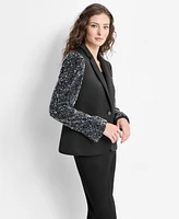 Dkny Women's Sequinned-Sleeve Single-Button Blazer