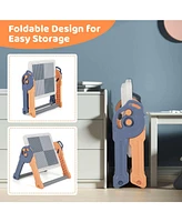 Vebreda 6-In-1 Folding Kids Art Easel with Reversible Building Block Tabletop