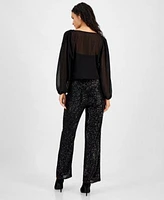 Vince Camuto Womens Overlapping Long Sleeve Top Pull On Sequined Flared Pants