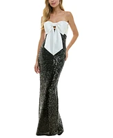 City Studios Juniors' Bow-Bodice Sequinned Evening Gown