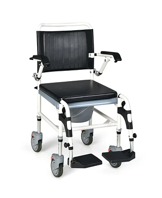 Sugift 4-in-1 Bedside Commode Wheelchair with Detachable Bucket