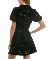 City Studios Juniors' Collared Embellished Fit & Flare Dress