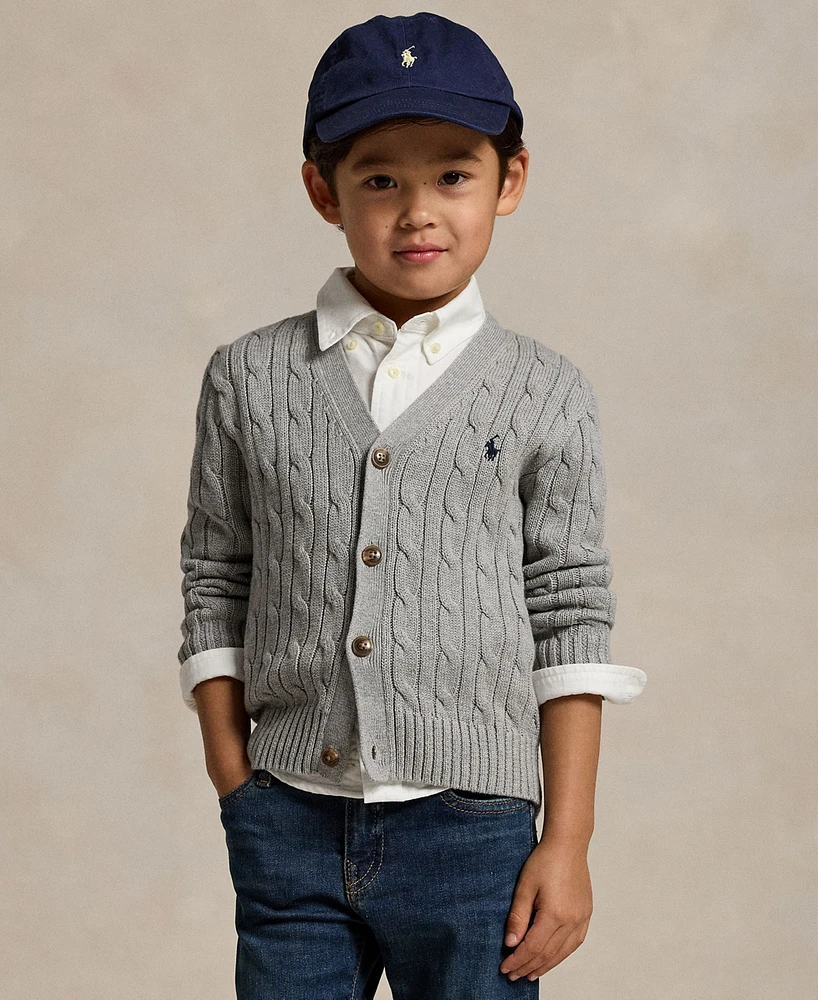 Polo Ralph Lauren Toddler and Little Boys Cable-Knit Cotton V-Neck Cardigan Sweater