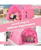 Vebreda Kids Galaxy Starry Sky Dream Portable Play Tent with Double Net Curtain-Pink