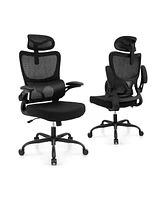 Vebreda Mesh Office Chair with Adaptive Lumbar Support Flip-up Armrests Reclining Backrest-Black