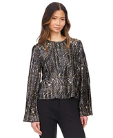 Michael Kors Women's Printed Pleated Bell-Sleeve Top