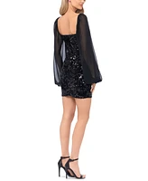 Blondie Nites Juniors' Sequin Balloon-Sleeve Bodycon Dress