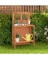 Sugift Folding Garden Potting Bench with 2-tier Storage Shelves