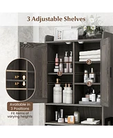 Sugift Over the Toilet Storage Cabinet Space Saver Organizer with Double Doors-Gray