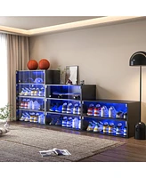 Streamdale Furniture Black Glass Door Shoe Box Shoe Storage Cabinet For Sneakers With Rgb Led Light