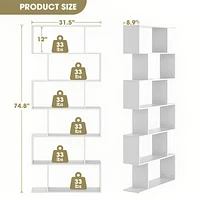 6-Tier S-Shaped Bookshelf Storage Mdf Bookcase
