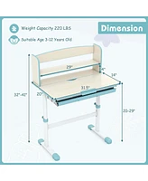 Costway Kids Study Desk with 7-Level Tiltable Desktop Adjustable Height Pull Out Drawer