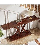 Tribesigns 63" Console Table, Farmhouse Sofa Table Wood Entryway Table with Geometric Metal Frame, Industrial Foyer Table Accent Table for Hallway, Li