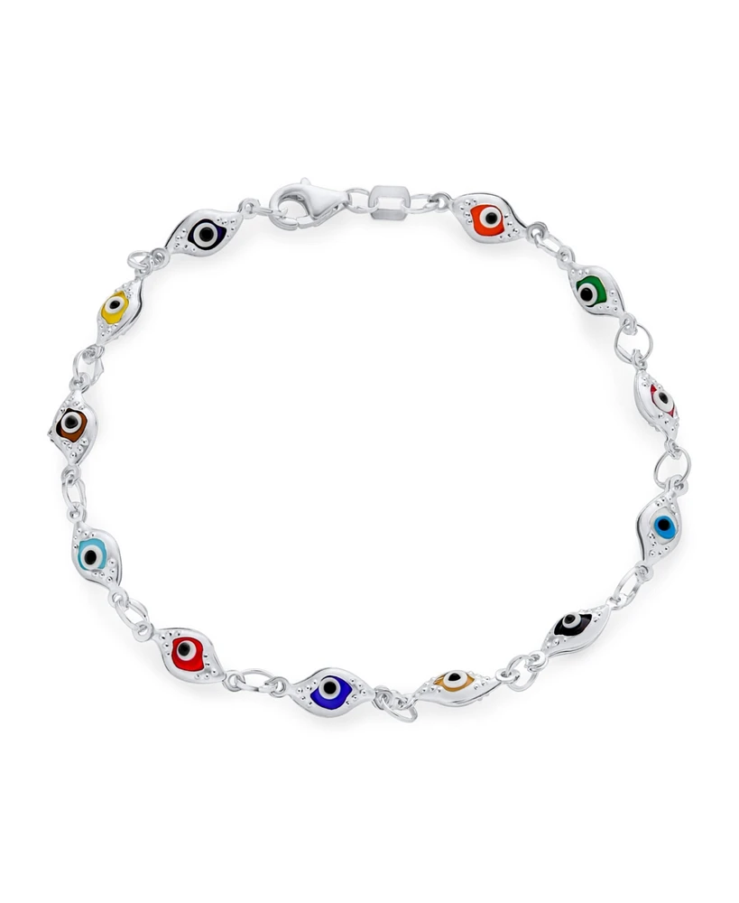 Bling Jewelry Turkish Multicolor Evil Eye Strand Bracelet with Sterling Silver Charms