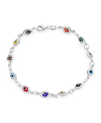 Bling Jewelry Turkish Thin Delicate Colorful Multicolor Spiritual Protection Amulet Strand Link Multi Charm Evil Eye Bracelet For Women Sterling Silve