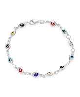 Bling Jewelry Turkish Multicolor Evil Eye Strand Bracelet with Sterling Silver Charms