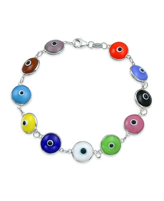 Bling Jewelry Protection Good Luck Amulet Turkish Multicolor Opaque Glass Bead Evil Eye Bracelet For Women Sterling Silver Inch