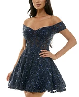 B Darlin Juniors' Embellished Off-The-Shoulder Corset Dress