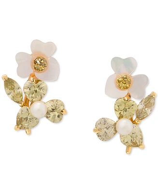 Kate Spade New York Silver-Tone Cubic Zirconia, Imitation Pearl & Mother-of-Pearl Flower Stud Earrings