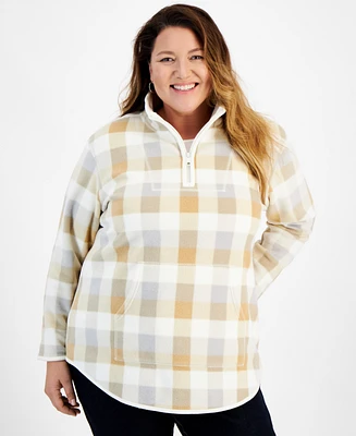 Style & Co Plus Size Check-Print Quarter-Zip Sweatshirt, Created for Macy's