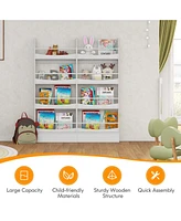 Gymax 4-Tier Kids Bookshelf Toy Storage Bookcase Rack Wall w/ Anti-toppling Kits Grey
