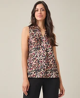 Kasper Women's Printed Tie-Collar Sleeveless Blouse